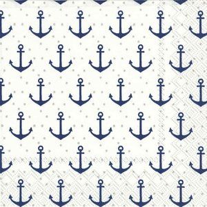 Cocktail Beverage Paper Napkins IHR 20-Count 3-Ply , 5 x 5-Inches, Anchor Dots
